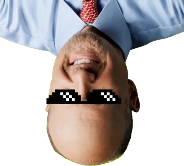 Jim Cramer, upside down, wearing pixel sunglasses